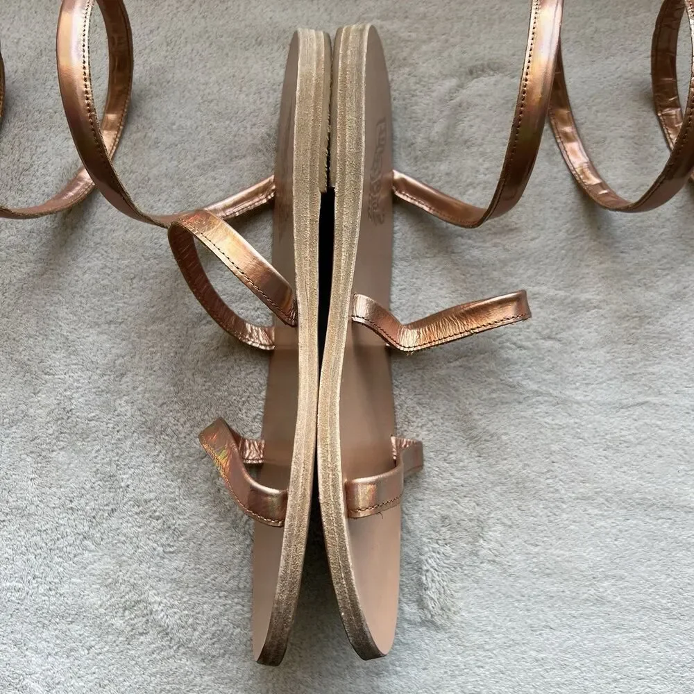 Ancient Greek Sandals Ofis Iridescent Copper Flat Sandal‎ EU 37 US 7 Ankle-Wrap
